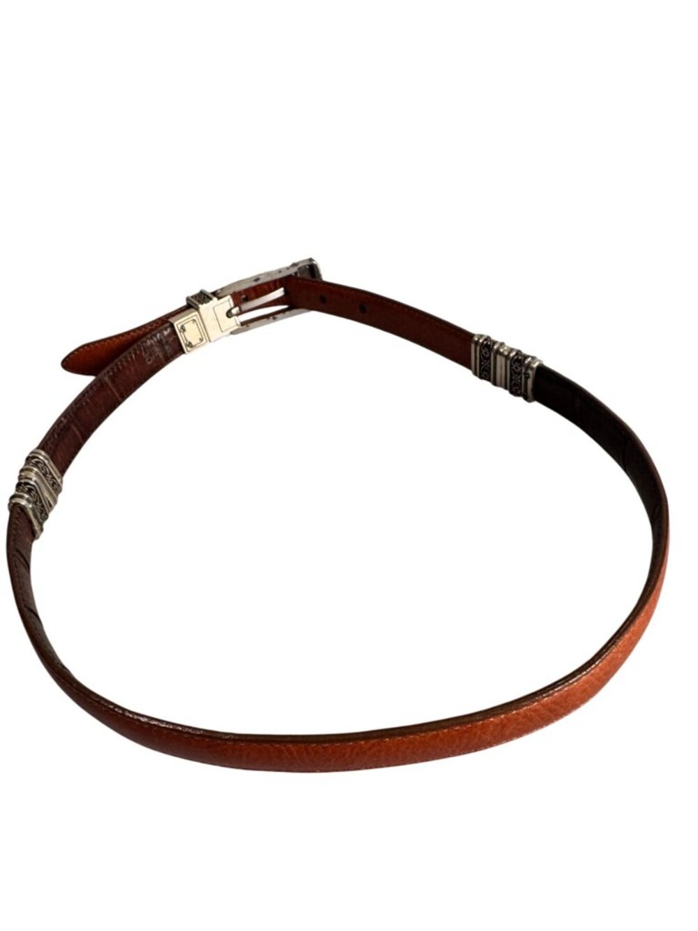 Brighton 44000 Reversible Brown Croc Embossed Leather Belt Silver Hardware M30 - Picture 5 of 6